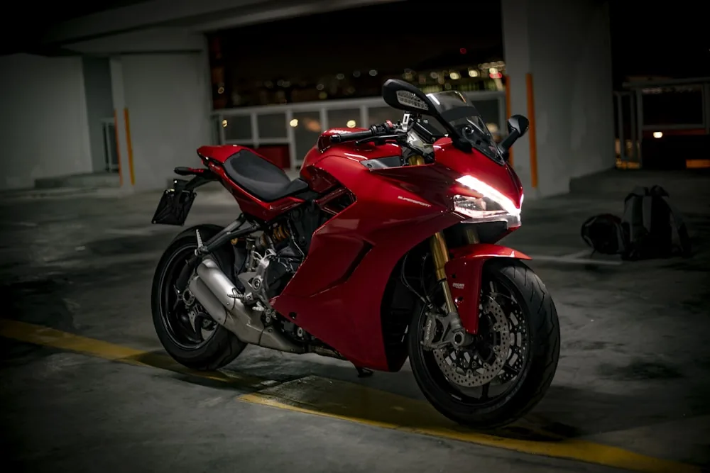 Motorcycle parked safely in garage